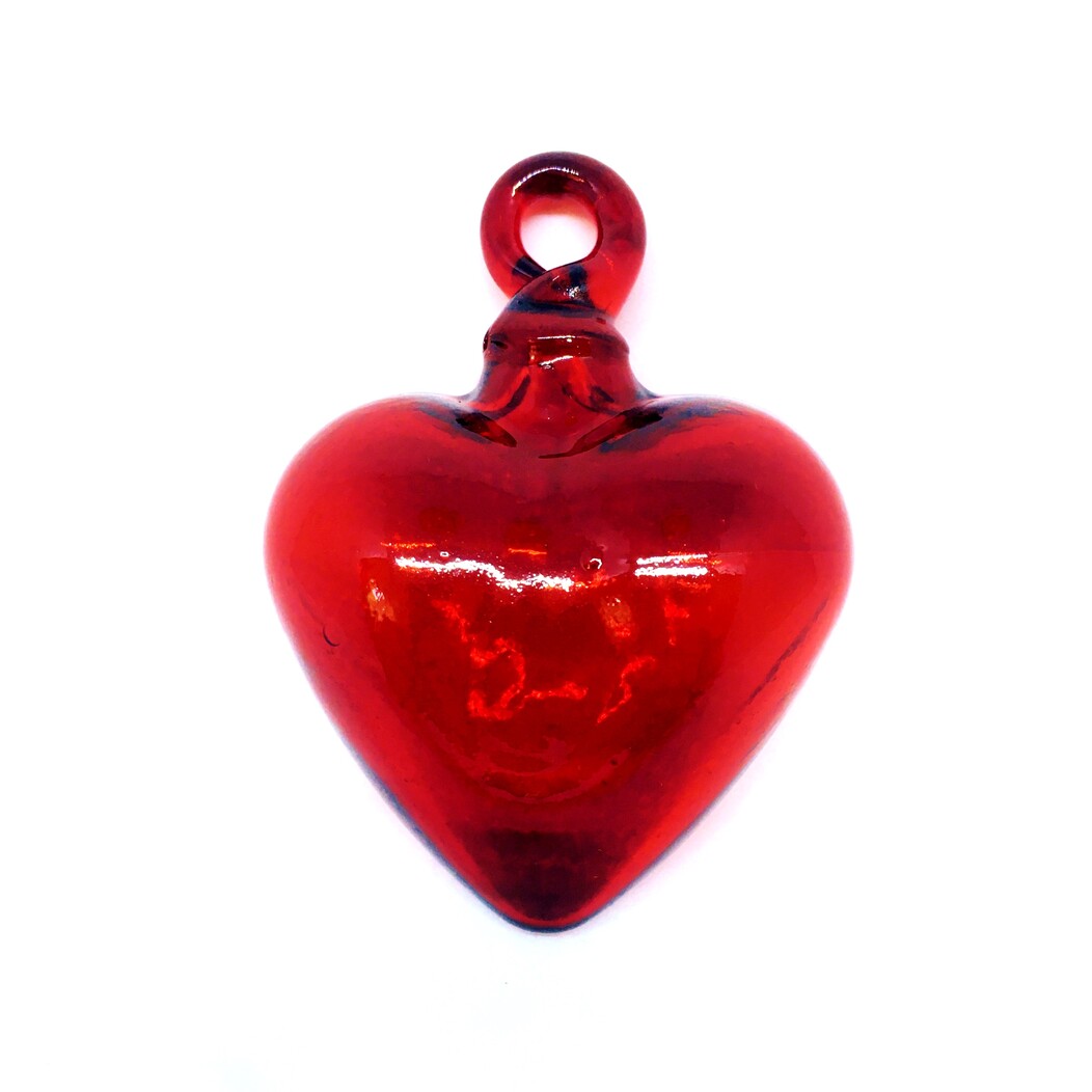 GLASS ORNAMENTS / Red 2.6 inch Small Hanging Glass Hearts 